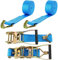 ASelected 2 set di cinghie da 6 m × 50 mm con cricchetto e gancio, cinghie con cricchetto da 6 m, cinghie di ancoraggio con cricchetto con tenditore a cricchetto per rimorchio, moto, auto