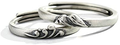 Whoiy Damenring mit Gravur, Paar Geschenke Ringe 925er Sterling Silber Berg und Meer Gravur Kostenlos Graviert