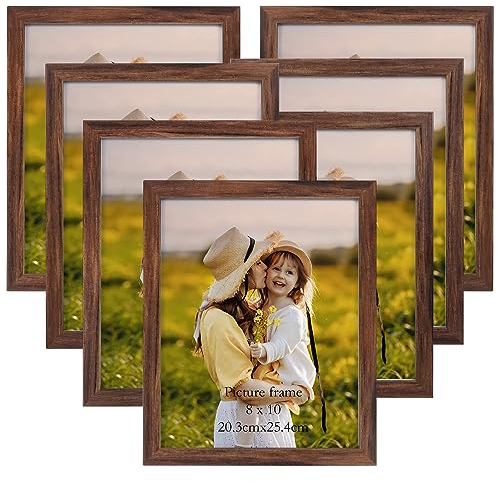 EXYGLO 7er Set Bilderrahmen 20x25 cm, Braune Fotorahmen Collage für 25x20 cm Fotos und Bilder, Dunkler Rahmen Leicht und Dünn - Wand- oder Tischaufsteller