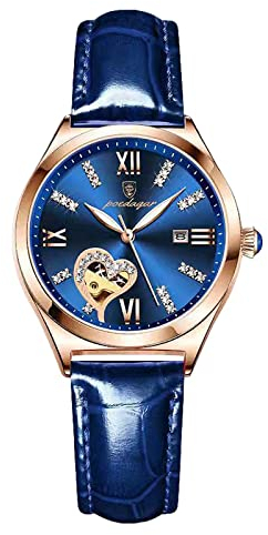 rorios Damen Uhren Analoge Quarz Uhren Leuchtend Uhren mit Lederband Mode Skelett Damen Armbanduhren