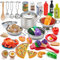Kidsciety Accessoires de cuisine de jeu de simulation, 52 pièces pour enfants avec nourriture de jeu, batterie de cuisine en acier inoxydable, casseroles et poêles, ensemble de cuisine pour