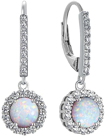 YL Damen Ohrhänger 925 Sterling Silber Weiß Opal Runden Tropfen Ohrringe