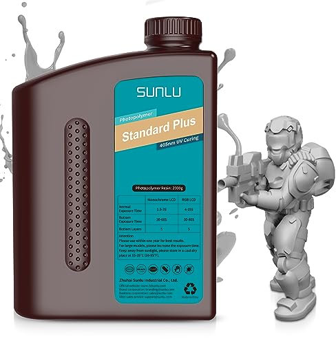 SUNLU 3D Drucker Resin,2kg Upgrade Standard Plus Schnell Härtend 3D Resin für LCD DLP SLA Harz 3D Drucker,405nm UV Härtung 3D Druck Photopolymer Harz, Höhere Präzision und Zähigkeit,2000g Grau