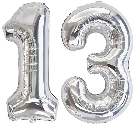 Vthoviwa 40 Zoll/18 Farbens Luftballon Zahlen 13/31 Silbrig, Helium Luftballon 13/31. Geburtstag Foil Ballon, 0123456789,10-19,20-25,30,40,50,60,70,80,90, Folienballon 13/31 Party Dekoration