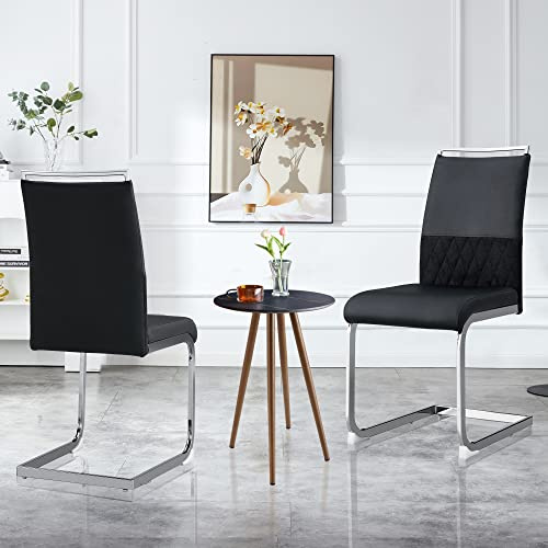 Moderne 2er Set Esszimmerstühle Freischwinger Schwingstuhl Küchenstuhl Bürostuhl Polsterstuhl Mit Metallbeine, Hoher Rücken Gepolstert, Querstreifen Rückenlehne Design Für Esszimmer, Küche (Schwarz)