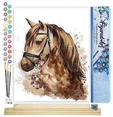 Figured'Art Peinture par Numéro Adulte Cheval Brun - Activité Manuelle Kit de Loisir Créatif DIY Numéro d'Art Complet - 40x50cm avec châssis en bois à monter
