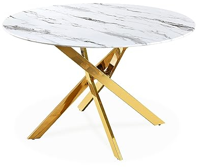 INTENSE DECO Table Ronde en Verre Effet marbre et Pieds doré Holy