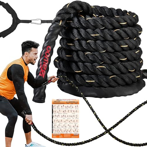 DAWOO Battle Ropes 38mm*9/12/15m with Protective Cover Heavy Exercise Rope for Home, Gyms Fitness, Strength Training, CrossFit and More