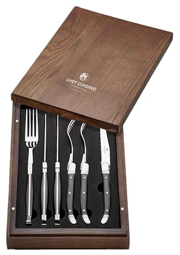 Chef Cuisine Steak-Besteck Set, 6-teilig, Edelstahl, 3 Personen, Wellenschliff