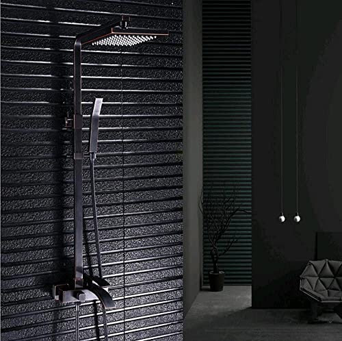 Robinet de douche à Thermostat noir entièrement en cuivre, pomme de douche rétro avec louche, ensemble de douche chaude et froide