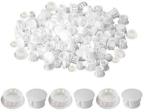 11mm Plastic Hole Plugs, 200 Pcs White Locking Insert End Cap, Flush Type Covers Plug Stopper for Furniture Shelf Cabinet
