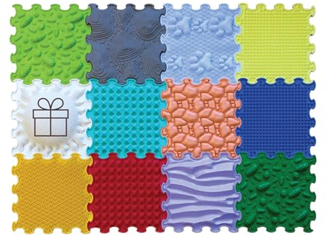 ORTOTO 12 Massage-Puzzle-Bodenmatten, orthopädische Spielmatte für Kinder, sensorisches Spiel, ineinandergreifende Bodenfliesen, Puzzlematten-Set (All-IN-ONE)