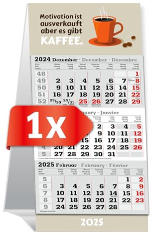 PRIMUS PRINT Tischaufstellkalender 2025 – 3-Monats-Tischkalender zum Aufstellen – Schreibtischkalender, Stehkalender – 95x194mm, 70g Naturpapier, Inklusive Datumsschieber, Verschiedene Ausführungen