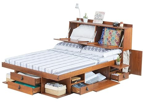 Memomad Bali Bed avèc Rangement (160x200cm Lit + tête de lit avec Rangement, Caramel)