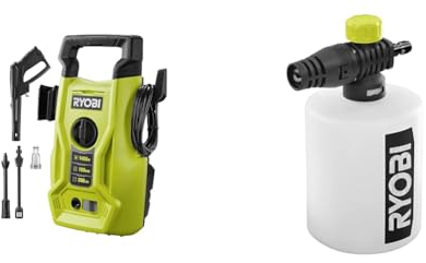 RYOBI - Nettoyeur Haute Pression 1400 W - 100 Bars - 360 L - Flexible 5 m PVC - Lance Vario - RY100PWA & Buse détergent 750 ML pour Pistolets Haute Pression RAC748