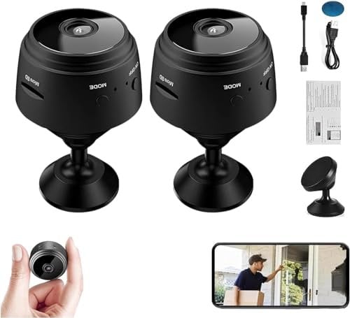 Eunmsi Mini Security Camera,Mini 1080p HD Wireless Magnetic Security Camera,Night Vision Motion Detection Security Cam Covert Cameras, Night Vision Motion Detection for Outdoor/Indoor (2 pcs)