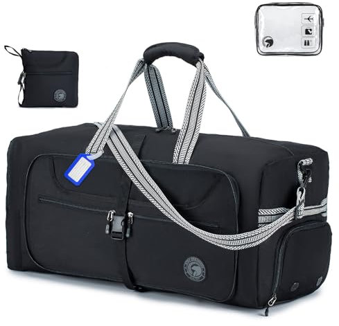 BAGZY Faltbare Reisetasche für Herren & Damen 60L，Groß Wasserdicht Sporttasche mit Schuhfach Breite Schultergurte Leichte Weekender Übernachtungstasche Duffel Taschen Saunatasche Travel Bag