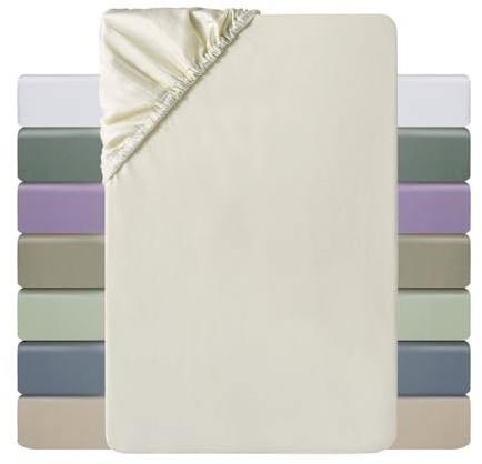 MILDLY Spannbettlaken 140x200 Satin, 100% Langstapelige Baumwolle Seidig Luxus Bettlaken Spannbettlaken bis 25cm Matratzenhöhe, Oeko-Tex Zertifiziert-Beige