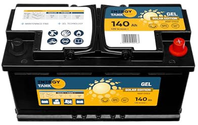 Batteria solare al gel 12 V 140 Ah – Batteria per auto portatile e stazionaria – Batterie solari di lunga durata – Batteria gel protetta contro vibrazioni e urti