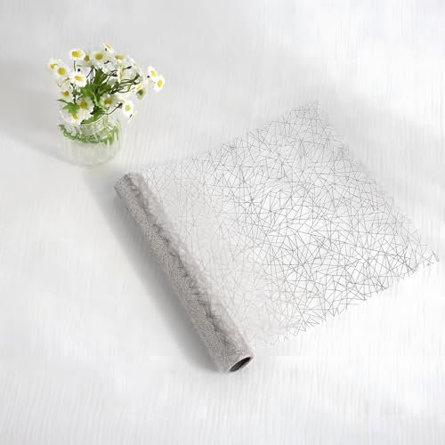 Chemin de Table,Decoration Table Anniversaire, Fines en Maille métallique à Paillettes, Découpable,pour décoration de Table de Mariage, fête d'anniversaire (Argent, 28 cm * 5 m)