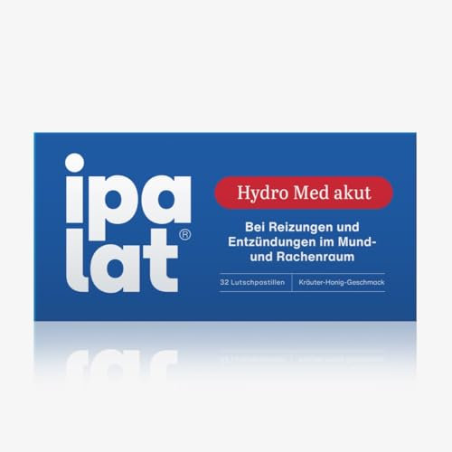 ipalat Hydro Med Lutschpastillen: Bei Halsschmerzen und Hustenreiz, bei Reizungen und Entzündungen im Mund- und Rachenraum, mit Hyaluron-Effekt, zuckerfrei, 32 Pastillen