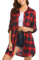 Hotouch Chemise à carreaux décontractée à manches longues pour femme - Col en V - Boutonnière - Fête de la bière - Chemisier à carreaux - Tunique - Tailles S à XXL, Rouge et bleu., L