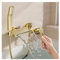 SWHC Badewannenarmatur Gold mit Handbrause, Mischbatterie Badewanne Wasserfall Armatur Wasserhahn Badewanne Heiß oder Kalt Duschamaturenset Messing Wannenarmatur mit Brause