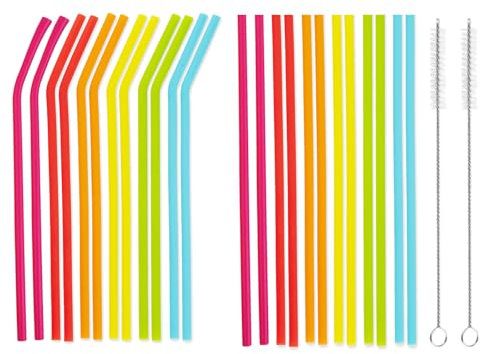 PGKDYC 26Pcs Silicone Reusable Straws Set - 24 Flexible & Straight Drinking Straws with 2 Cleaning Brushes, Silicone Straws for Hot/Cold Drinks, Kids & Adults, Party, Home, Travel