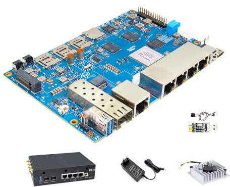 Banana Pi BPI-R4 WiFi 7 Router Board OpenWRT - DDR4 4GB/8GB RAM-MediaTek MT7988A (Filogic 880) SoC, 4G/5G Wireless Router, 2X 10GbE SFP 4X GbE for NAS Smart Home Gateway (POE Kit4, DDR4 4GB)