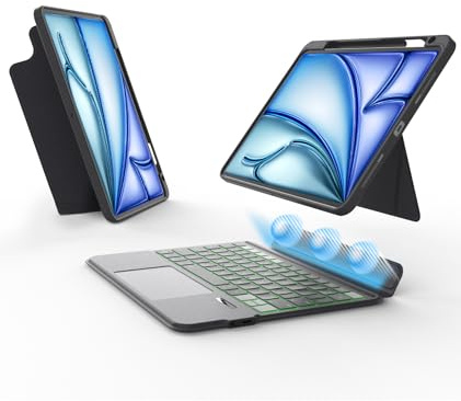 EIP Magnetix Keyboard for iPad Air 11 in M4/M3/M2/5/4, Pro 11-in 1/2/3/4 | Magnetic detachable cover with trackpad, 7 color backlit keys, slim protective smart case, UK Layout