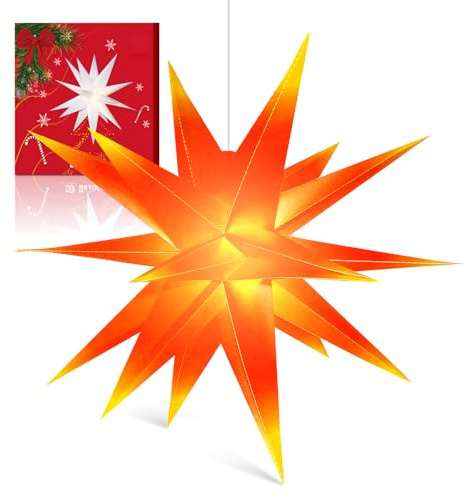 Sky angle 3D LED Weihnachtsstern Beleuchtet 45 cm mit Timer, Rot/Gelb | 20 warmweiße LEDs, Batteriebetrieb, 6h/18h Automatik – Adventsdeko für Fenster, Baum, Balkon, Garten, Innen & Außen