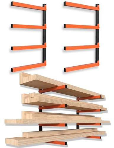 mapleway Holzregal mit 4 Ebenen, Wandhalterung, Holz-Organizer für den Innen- und Außenbereich, Garagenregal für Werkstatt, Keller, 2 Stück