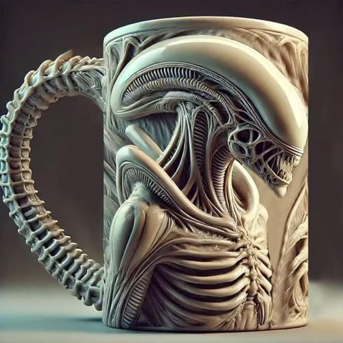 Weingläser - Becher - Kaffeetasse - Tassen, 15oz Neuartige Xenomorph-Kaffeetassen, 3D-personalisierter Alien-Bierkrug Aus Edelstahl, Geschenke Für Freunde, Väter Und Familie Zum Geburtstag(Beige)