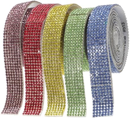 GARIOUANS 5 Rollen Selbstklebendes Strassband Glitzernde Ornamente Band zum Aufkleben für Kleidung Schuh DIY Dekorationen Ersatz Leisten Schmuck Zubehör für Kostüme