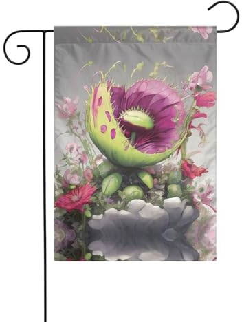 Wzywhj Neon Venus Flytrap Printing Summer Garden Flag Double Sided Decoration Courtyard 12x18in