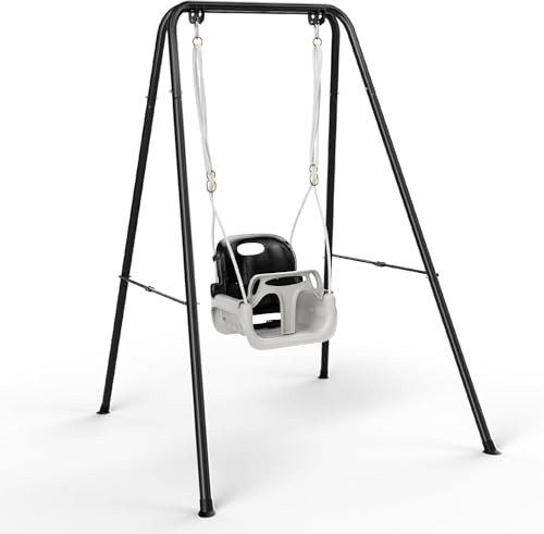Babyschaukel 4-in-1, Kinderschaukel-Set mit Sitz, Faltbarer Metallständer zum Spielen drinnen und draußen (Schwarz)