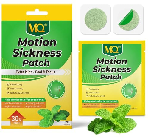 MQ 28 Stück Motion Sickness Patch mit Extra Minz, Natürliche Inhaltsstoffe, Schnell wirkend & nicht schläfrig, 72 Stunden langanhaltende Linderung bei Übelkeit durch Reise, Auto, Boot & Flugzeug
