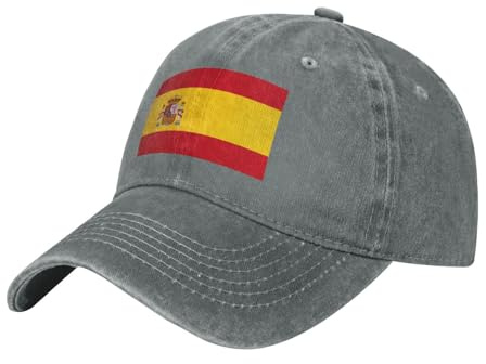 WHJSHOP Gorra de béisbol negra con estampado de bandera de España, gorra de algodón ajustable para hombres y mujeres, transpirable y elegante, gris, Talla única