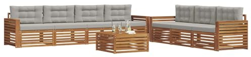 vidaXL Outdoor-Sofagarnitur mit Kissen 8 pcs Natürlich und Hellgrau, Gartenlounge, modernes Outdoor-Sofa-Set, langlebige Terrassenmöbel, Bequeme Sitzmöglichkeiten