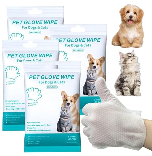 Eulihent 24 Piezas Guantes Limpieza Perro Guantes Lavar Perro Hipoalergénicas Pet Gloves Wipes Guantes Cuidado Mascota para la Limpieza y el Cuidado Diario De Perros y Gatos
