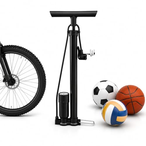 Bicycle Floor Pump, Tyre Pump with Gauge | 160 PSI High Pressure Air Pump for Presta & Schrader Valve, Multifunctional Air Pump for Road Bike, MTB & Sports Balls
