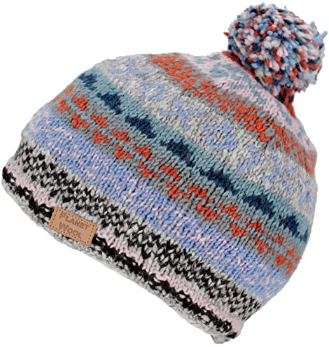 GURU SHOP Bommelmütze aus Nepal, Mütze aus Schurwolle, Wintermütze - Blau/rosa, Herren/Damen