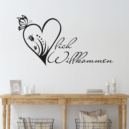 GRAZDesign Wandtattoo Flur Herzlich Willkommen, Wandsticker Flur und Diele, Eingang, Sprüche Wandsprüche, Sticker Aufkleber modern - 76x40cm / 070 schwarz