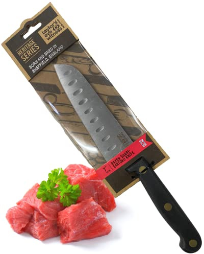 Heritage Range 17cm Santoku Knife - Taylors Eye Witness, High Carbon Stainless Steel Razor Sharp, Full Tang Blade. Sturdy and Hard Wearing, Ergonomic, Hand Finished, Triple Brass Rivet Handle.