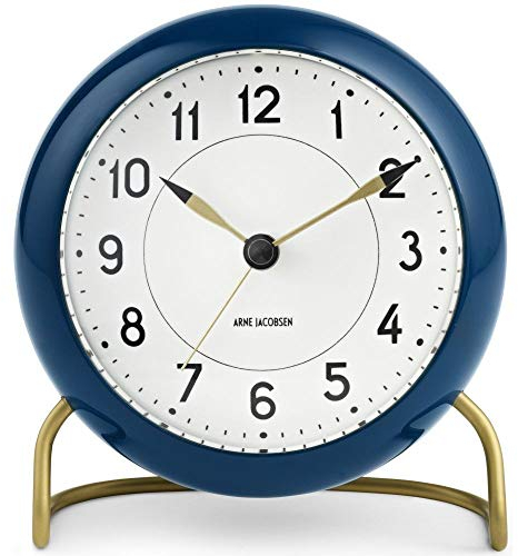 Arne Jacobsen Tischuhr Ø11 cm Station Originaldesign Schlummerfunktion, blau, Dunkelgrün