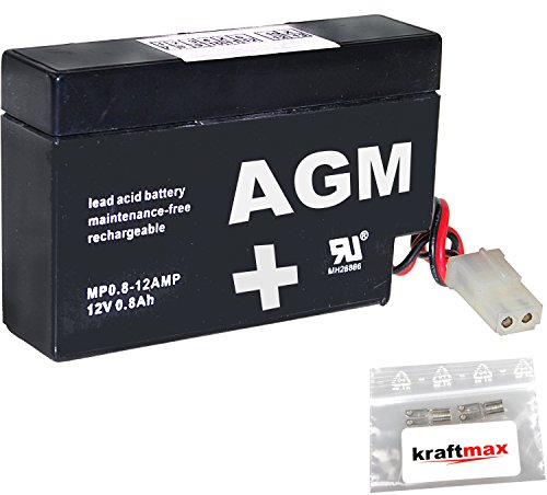 kraftmax 2X AGM 12V / 0,8Ah Blei-Akku - MP0,8-12AMP [ Kabel mit AMP-Buchse ] inkl. 2X Original Anschluß-Adapter