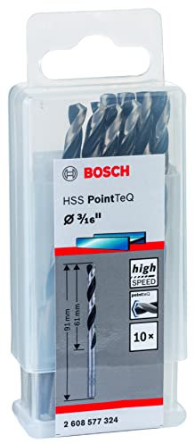 Bosch Professional, Lot de 10 forets à métaux HSS Pointteq avec normes DIN 338, diamètre 3/16 et longueur utile 61 mm