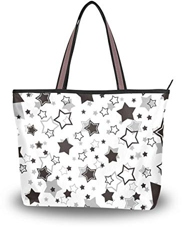 Damen Umhängetasche mit schwarzen Sternen, groß, Handtasche / Strandtasche, Mehrfarbig - multi - Größe: Medium