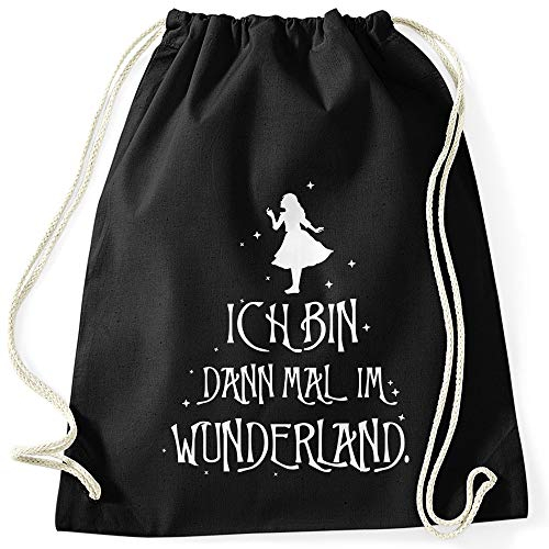 MoonWorks® Turnbeutel Ich Bin dann mal im Wunderland Spruch schwarz Unisize