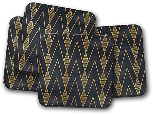 4 Set - Black & Gold Art Deco Coaster - Geometric Wallpaper Retro #12545